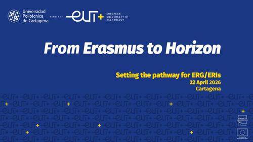 Promotional graphic for the hybrid training session 'From Erasmus to Horizon' held in Cartagena and online